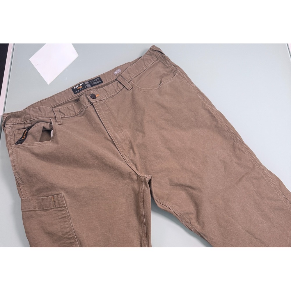 Ariat Rebar M4 Mens Pants Made Tough Field Khaki Canvas Relaxed Straight - 42x32